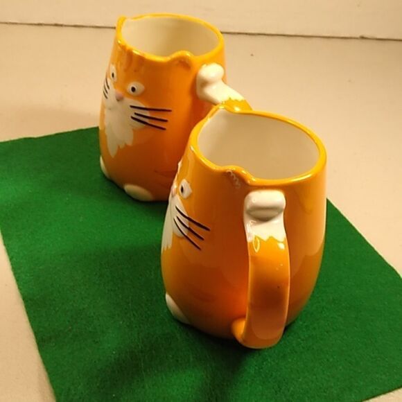 Tag Orange 3D Ceramic Cat w/ Whiskers Ears Feet Tail as Handle Kitch - Picture 4 of 11
